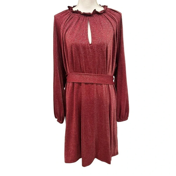 Eloquii Elements Long Sleeve Shimmer Tie Waist Dress - Picture 3 of 8